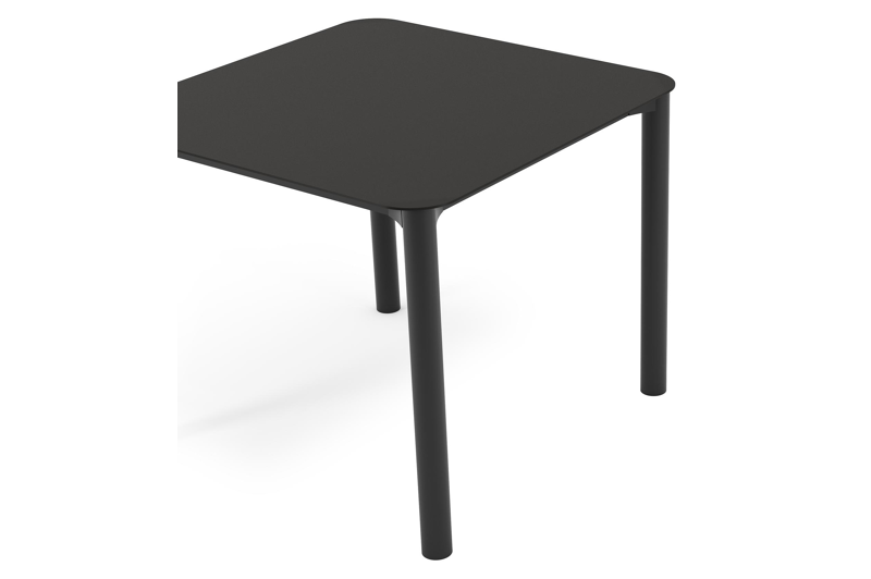 Table de jardin Orso carré arrondi en aluminium noir et céramique pleine noir - Lg. 90 x Lrg. 90 x Haut. 75 cm