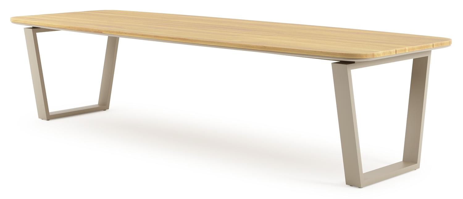 Table de jardin Pagino forme de bateau en aluminium beige et teck Lg. 315 x Lrg. 115 x Haut. 73 cm