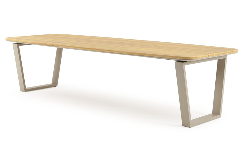 Table de jardin Pagino forme de bateau en aluminium beige et teck Lg. 315 x Lrg. 115 x Haut. 73 cm