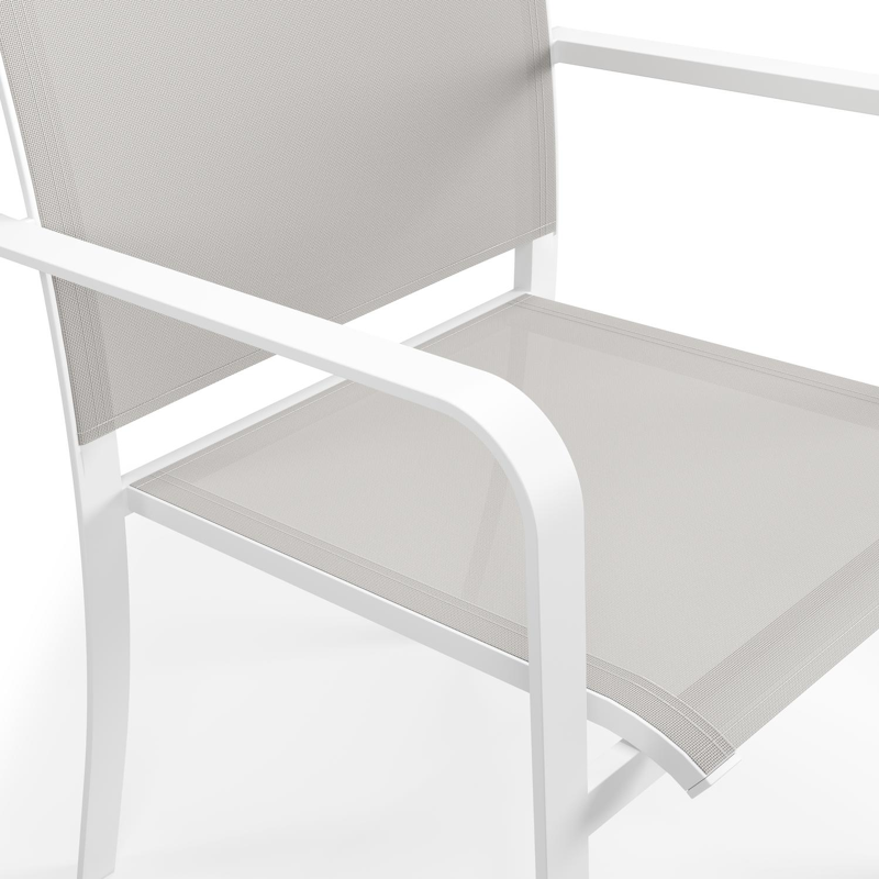 Varese tuinset in wit aluminium en naturel teak tafelblad met 8 stapelbare Calobra tuinstoelen