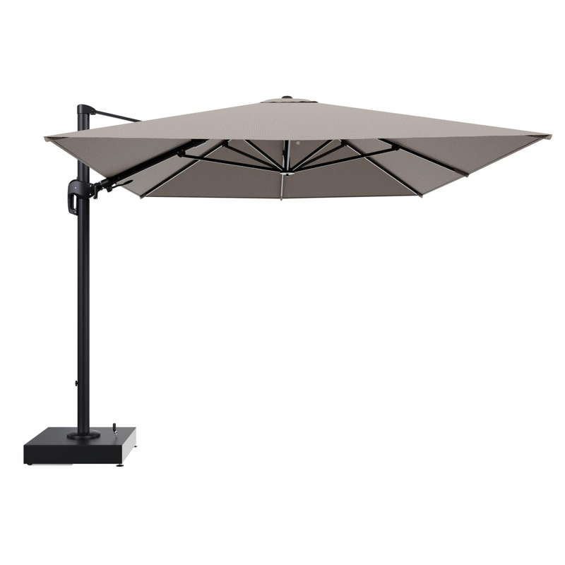 Rufina zweefparasol met tiltfunctie in zwart aluminium en Firenze Earth All Weather Solica parasoldoek - L1 400 x L2 300 cm met parasolvoet Minore 150 kg met wielen