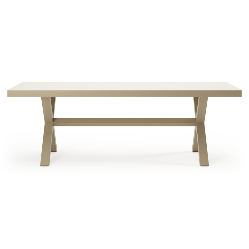 Ensemble de jardin Reza en aluminium beige et sintered stone crema minerale avec 6 chaises de jardin empilable Matera