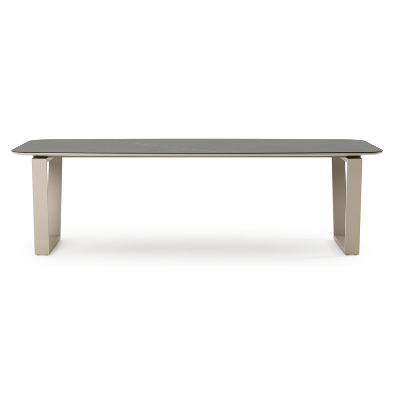 Pagino tuintafel bootvorm in beige aluminium en volkeramiek Calatorao - L 255 x B 115 x H 73 cm