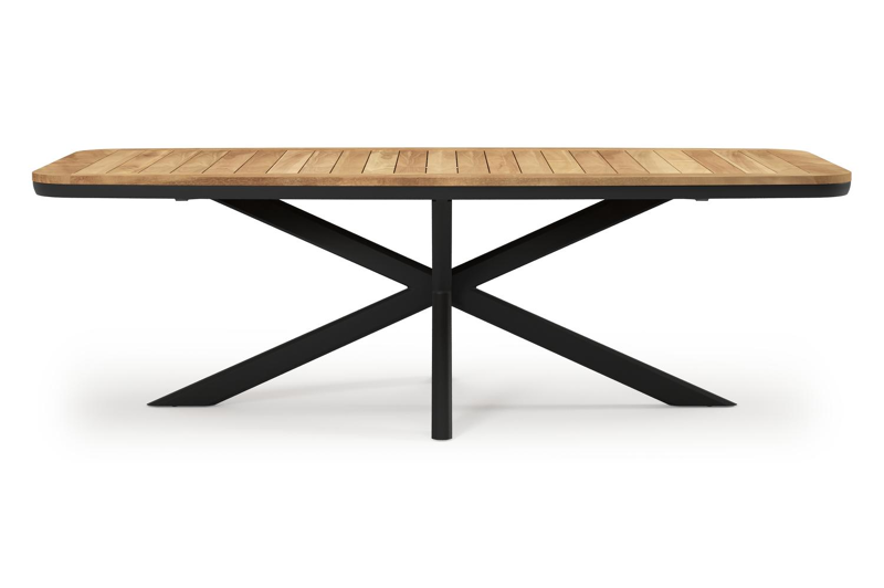 Pamplona tuintafel bootvorm in zwart aluminium en teak natural finish - L 240 x B 110 x H 72 cm