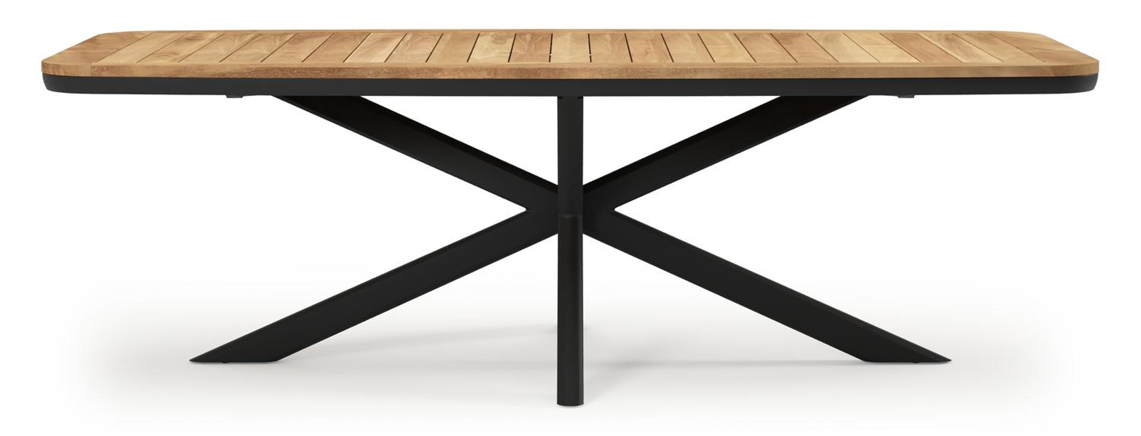 Pamplona bootvormige tuinset in zwart aluminium en teak natural finish met 6 Matera tuinstoelen