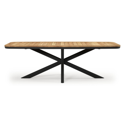 Pamplona tuintafel bootvorm in zwart aluminium en teak natural finish - L 240 x B 110 x H 72 cm