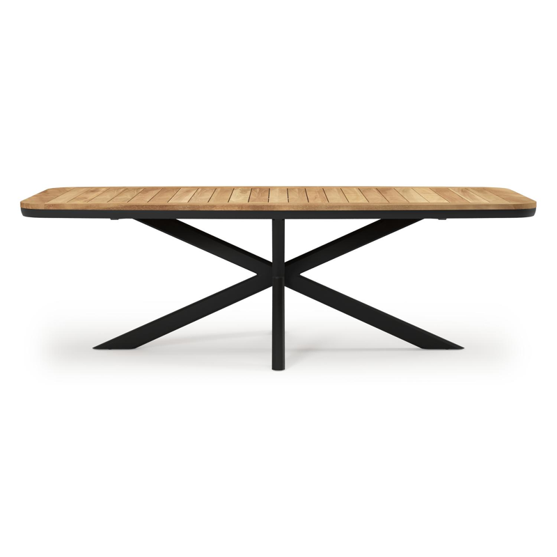 Pamplona bootvormige tuinset in zwart aluminium en teak natural finish met 6 Matera tuinstoelen