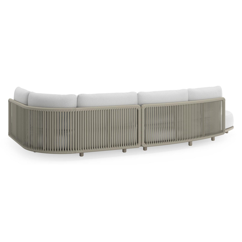 Lomano loungehoek in beige aluminium en beige verticaal geweven luxe vlakke rope met Ego Birch all weather solica