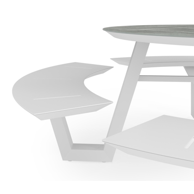 Table de pique-nique Rondino en aluminium blanc et céramique pleine - Dia. 236 x H 71,5 cm