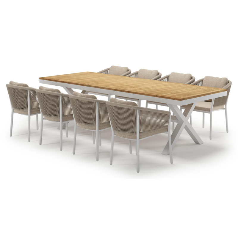 Reza tuinset in wit aluminium en teak met 8 Gerona tuinstoelen