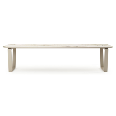 Pagino tuintafel bootvorm in beige aluminium en volkeramiek Colorado Dunes L 315 x B 115 x H 73 cm