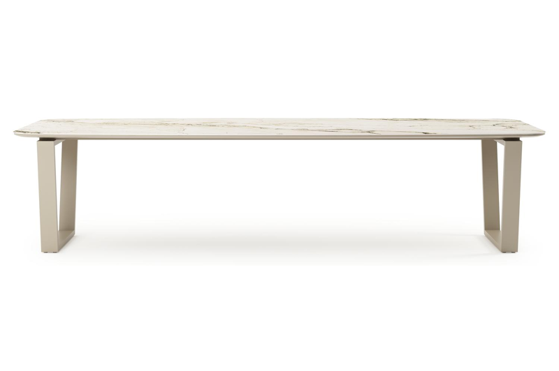 Pagino tuintafel bootvorm in beige aluminium en volkeramiek Colorado Dunes L 315 x B 115 x H 73 cm