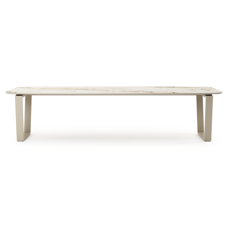 Table de jardin Pagino forme de bateau en aluminium beige et céramique pleine Colorado Dunes Lg. 315 x Lrg. 115 x Haut. 73 cm