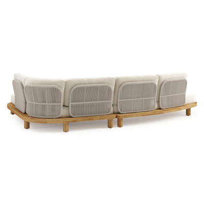 Donato loungehoek in teak en beige verticaal geweven ronde rope met all weather cosytica Althea Off White kussen