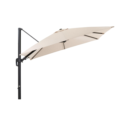 Rufina zweefparasol met tiltfunctie in zwart aluminium met beige all weather sunbrella® premium parasoldoek - L1 300 x L2 300 cm (zonder voet)