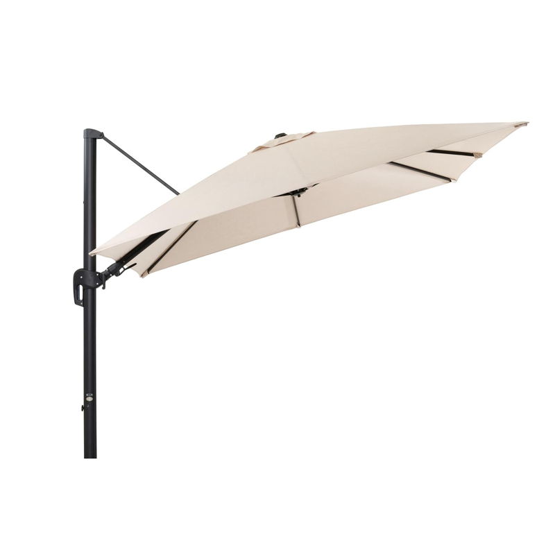 Rufina zweefparasol met tiltfunctie in zwart aluminium met beige all weather sunbrella® premium parasoldoek - L1 300 x L2 300 cm (zonder voet)