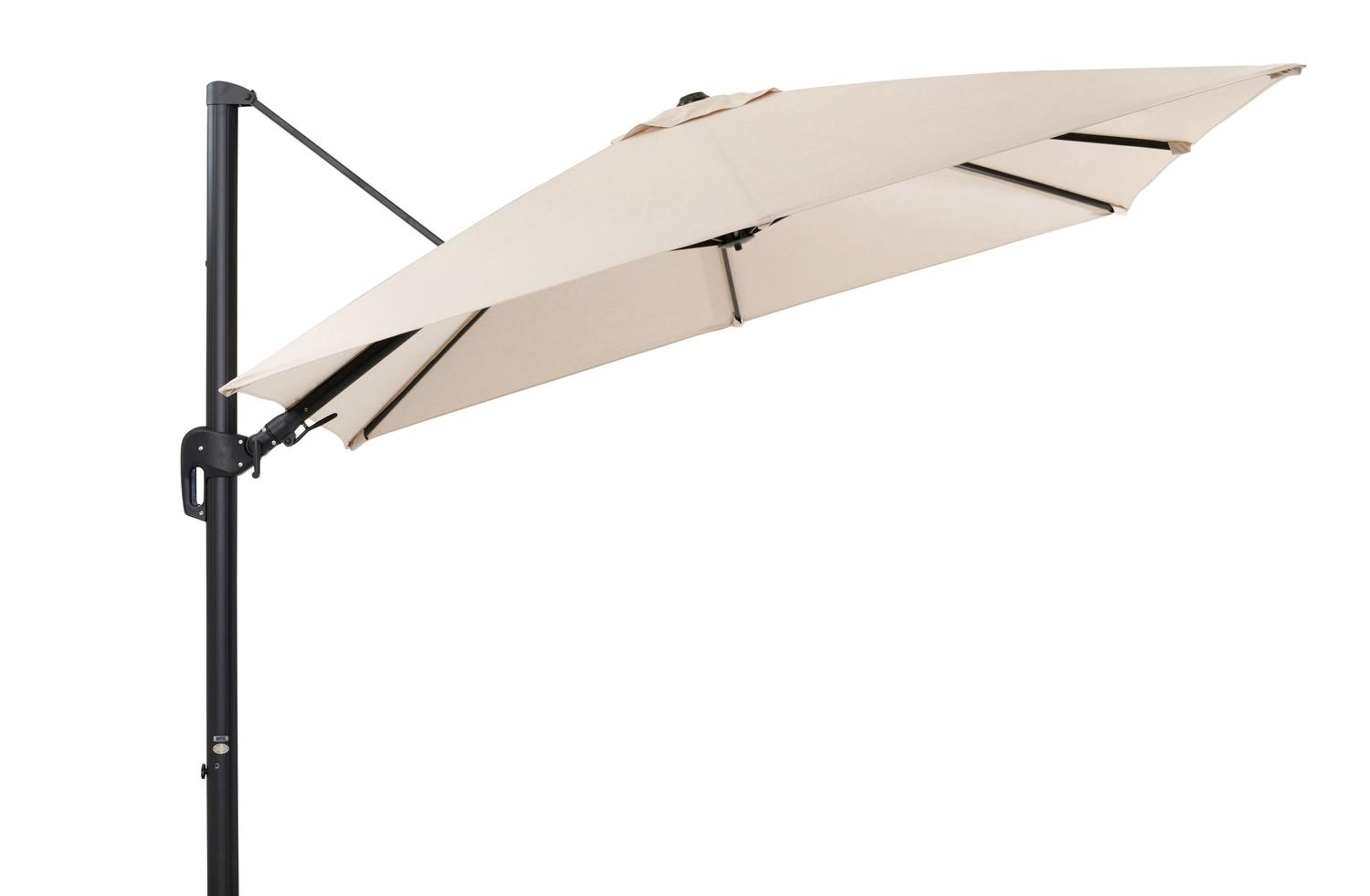 Rufina zweefparasol met tiltfunctie in zwart aluminium met beige all weather sunbrella® premium parasoldoek - L1 300 x L2 300 cm (zonder voet)