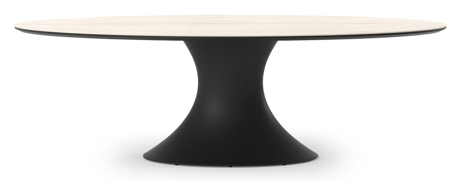 Table de jardin Fano ovale en aluminium noir et céramique pleine Travertino Bianco - Lg. 238 x Lrg. 135 x Haut. 75 cm