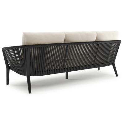 Canapé de jardin Orso en aluminium noir en corde ronde tissée verticalement noir et coussins en all weather cosytica Althea Off White