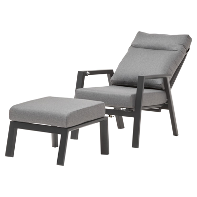 Fauteuil de jardin Mismo 1-pl en aluminium anthracite avec coussin en polyester gris
