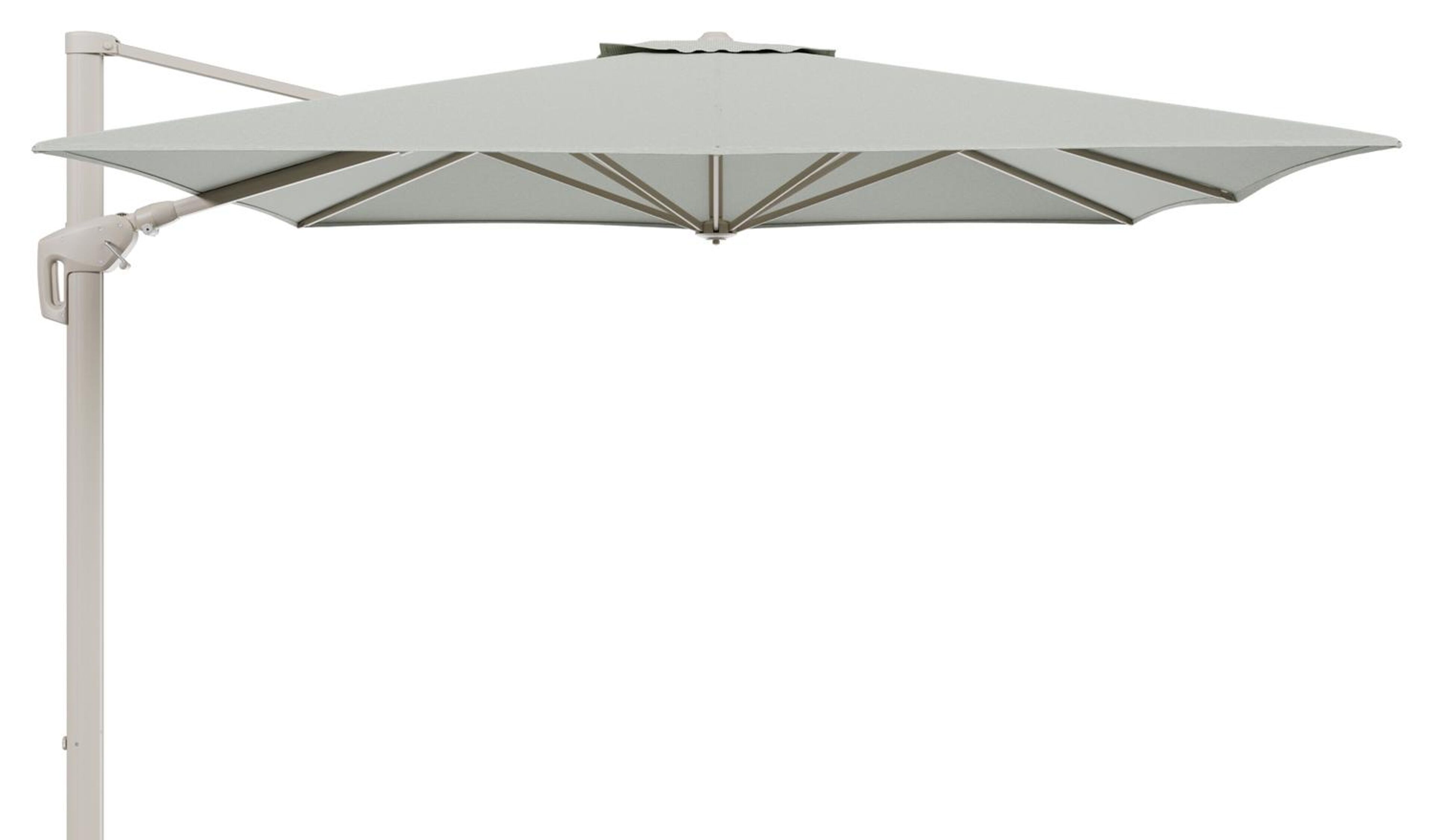 Minore zweefparasol met tiltfunctie in beige aluminium en Slow Spirea All Weather Sunbrella® Luxe parasoldoek - L1 350 x L2 350 cm (zonder voet) (zonder voet)