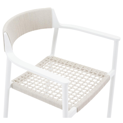 Fiordo tuinstoel in wit aluminium en beige vierkant geweven ronde rope 