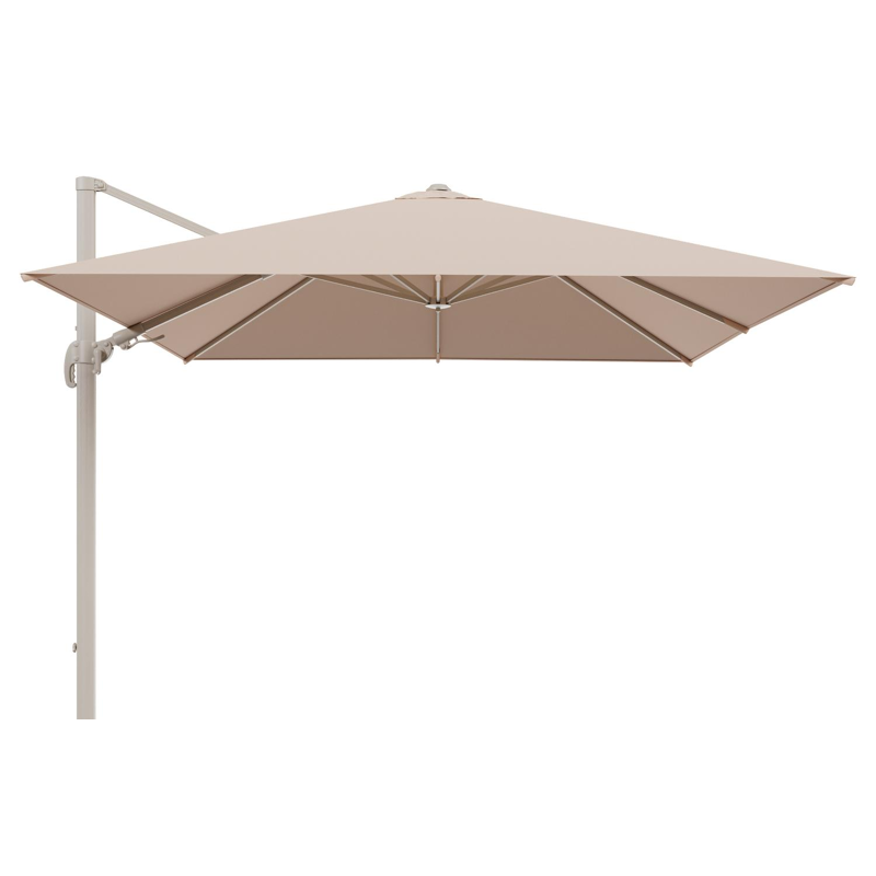 Avola zweefparasol met tiltfunctie in beige aluminium en All Weather Sunbrella Premium Natte Linen Chalk parasoldoek - L1 300 x L2 300 cm (zonder voet)