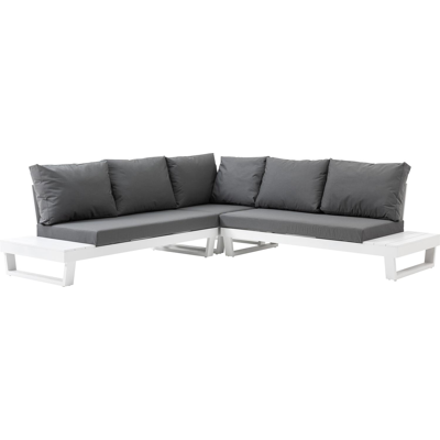 MODICA LOUNGE SET WHITE CORNER+2-S LEFT+ 2-S RIGHT+ TEXT CUSH GREY