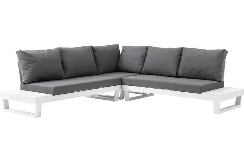 Salon de jardin Modica en aluminium blanc avec textilène gris