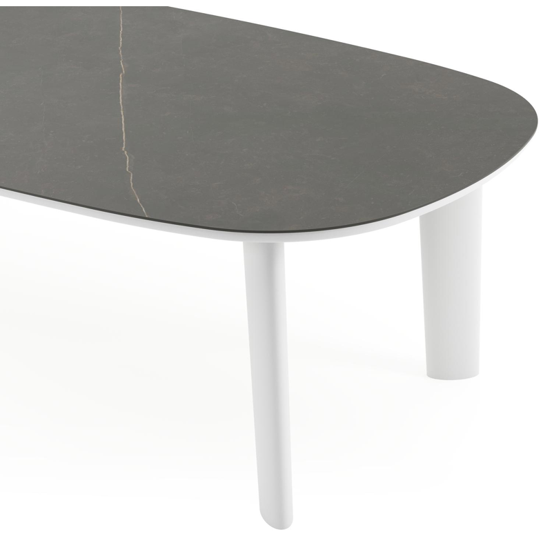 Table de jardin Amico bombo en aluminium blanc et céramique pleine Calatorao - Lg. 270 x Lrg. 125 x Haut. 73.5 cm