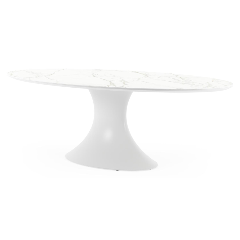 Fano tuintafel plat ovaal in wit aluminium en volkeramiek calacatta - L 240 x B 135 x H 75 cm