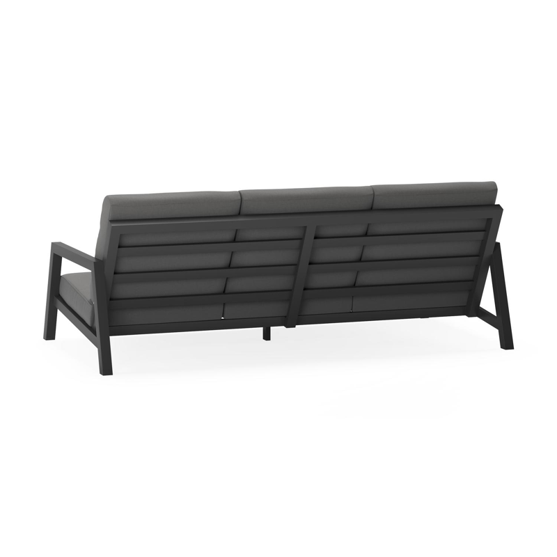 Zen'so loungebank 3-zit in zwart aluminium met natte charcoal chine all weather sunbrella® luxe kussen