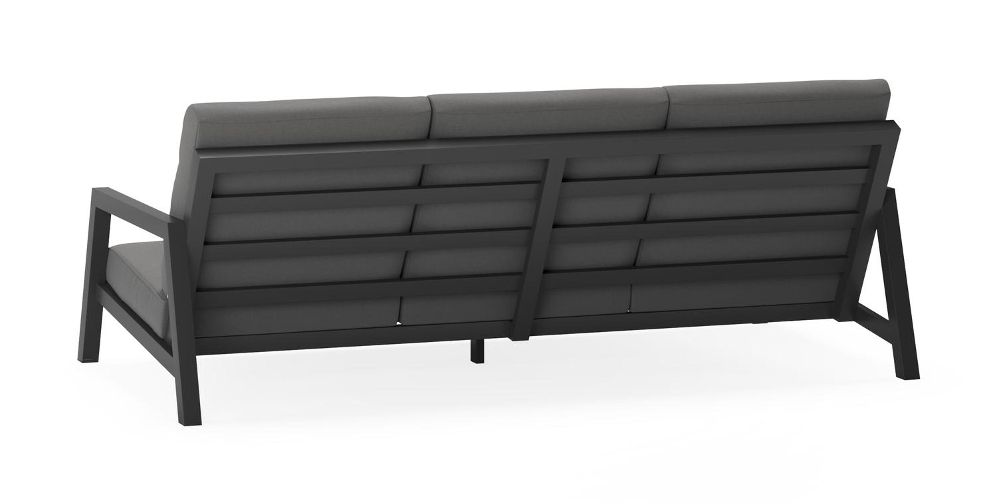 Zen'so loungebank 3-zit in zwart aluminium met natte charcoal chine all weather sunbrella® luxe kussen