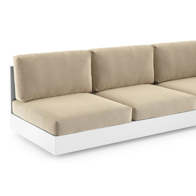 Salon de jardin d'angle Como en aluminium blanc et coussins en all weather cosytica althea camel