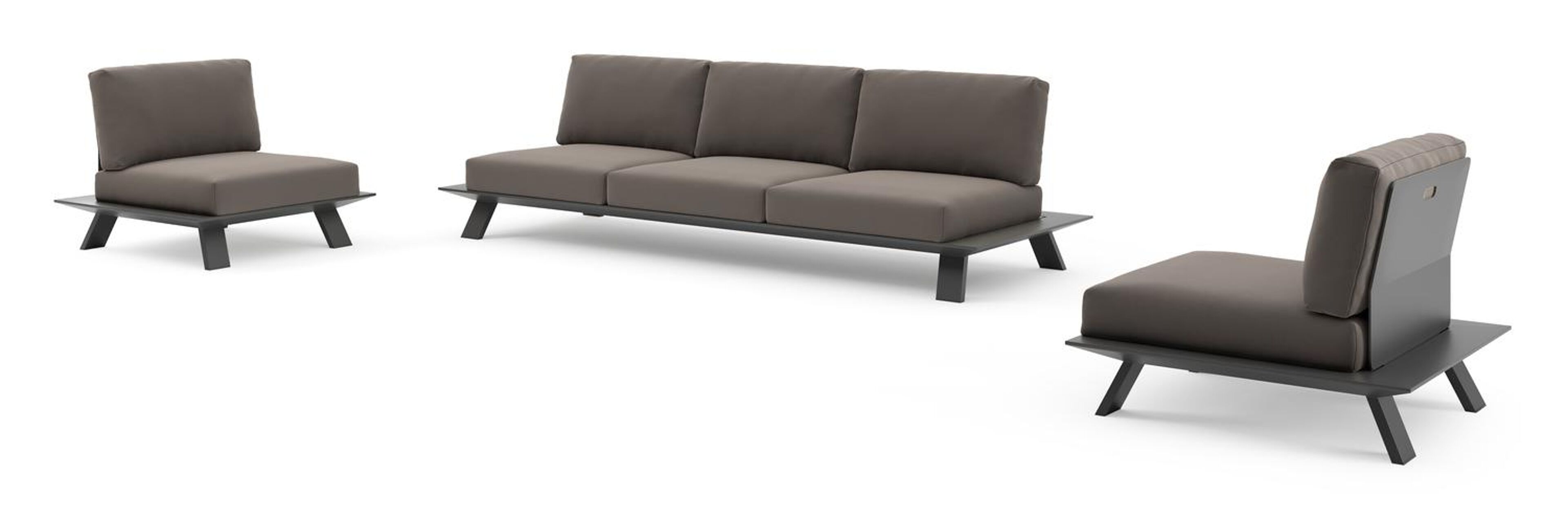 Salon de jardin Cesano en aluminium noir et coussin en all weather Sunbrella® luxe natte nature grey