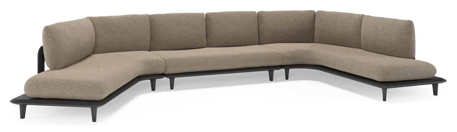 Bomero loungehoek in zwart aluminium met madagascar burch all weather cosytica kussen