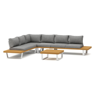 Campelo loungehoek in wit aluminium en polywood met grijs polyester kussen en loungetafel