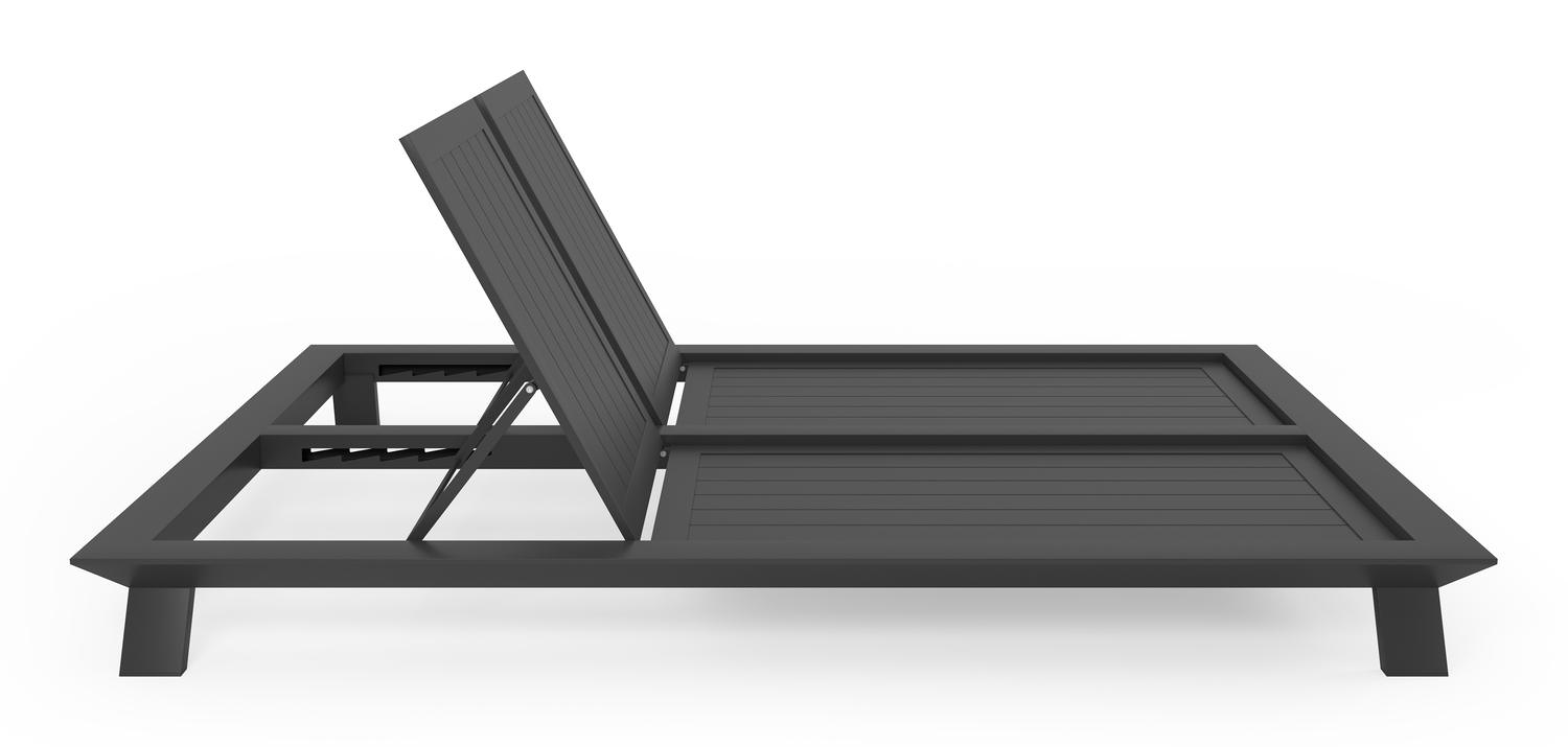 Cesano verstelbaar dubbel ligbed in zwart aluminium met marbella beige all weather cosytica kussen