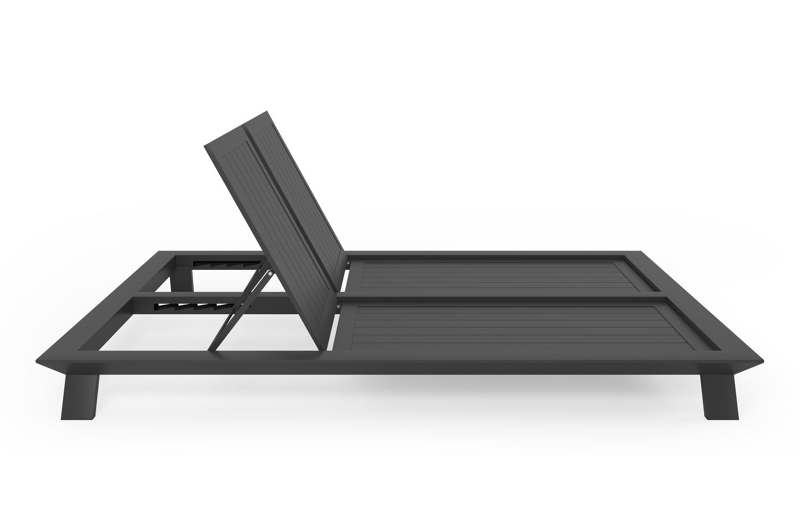 Cesano verstelbaar dubbel ligbed in zwart aluminium met marbella beige all weather cosytica kussen
