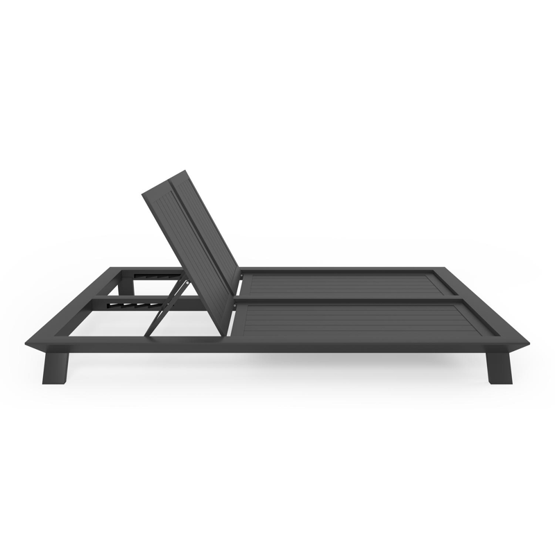 Cesano verstelbaar dubbel ligbed in zwart aluminium met marbella beige all weather cosytica kussen