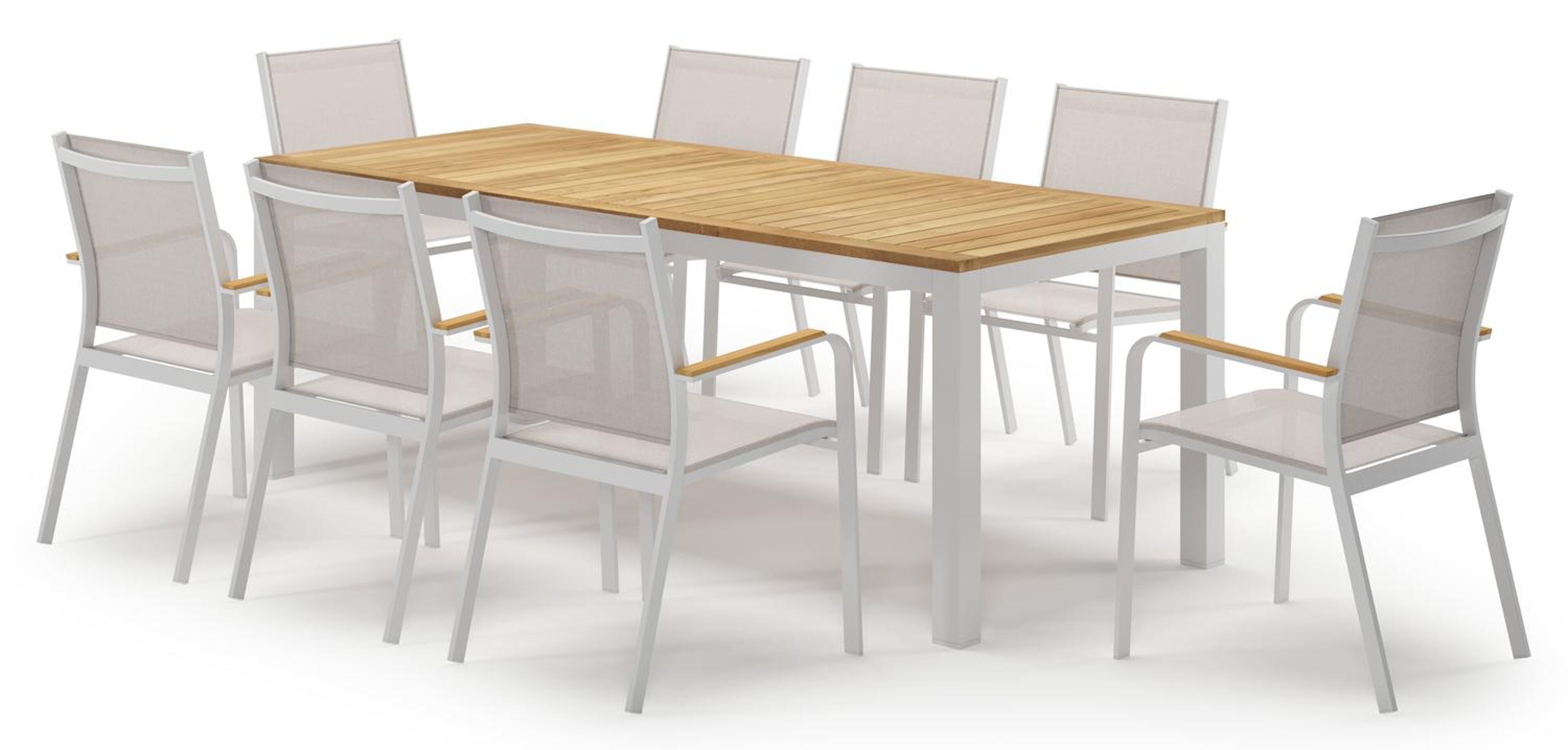 Ensemble de jardin Varese en aluminium blanc et teck avec 8 chaises de jardin Amalfi