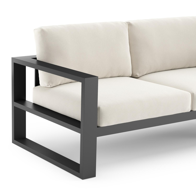 Verato loungehoek in zwart aluminium met savane white all weather sunbrella® luxe kussen