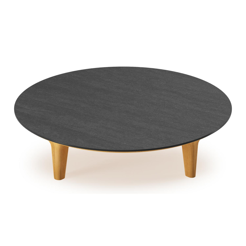 Table de basse Bomero en teck et céramique plein Basalt Black - Diam. 85 x Haut. 20 cm