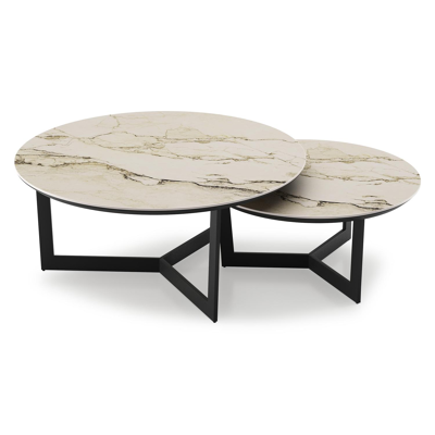 Lacrima loungetafels in zwart aluminium en colorado dunes volkeramiek - Dia. 85/65 x H 35/30 cm