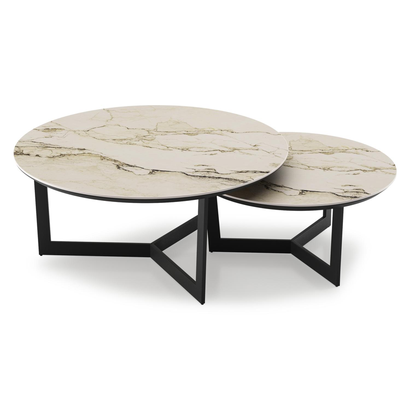 Lacrima loungetafels in zwart aluminium en colorado dunes volkeramiek - Dia. 85/65 x H 35/30 cm