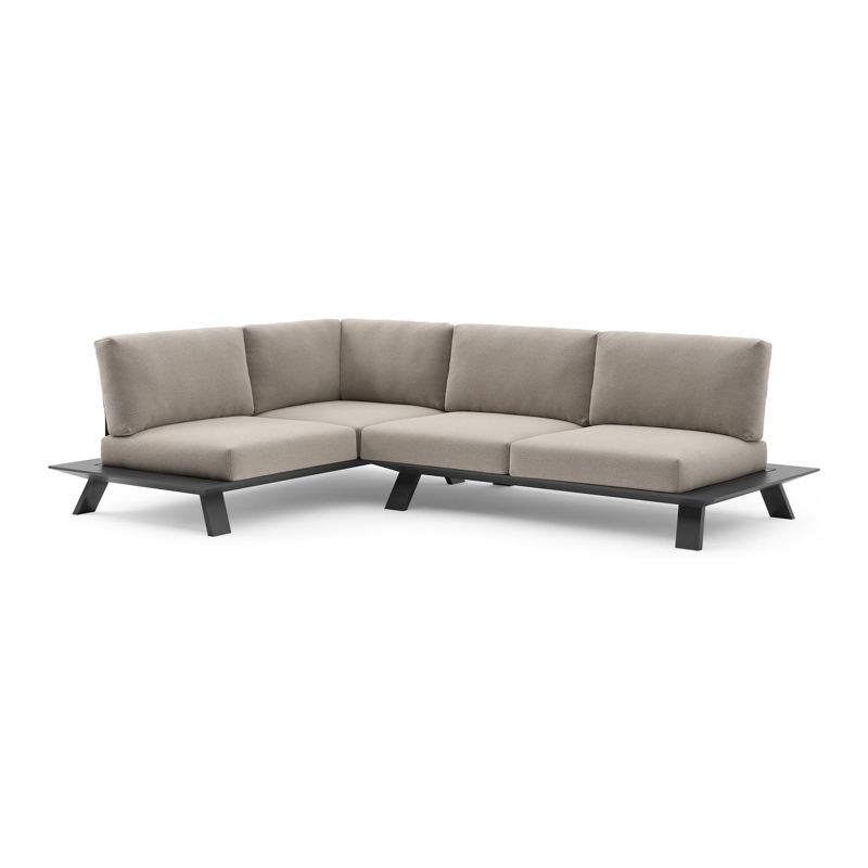 Cesano loungehoek in zwart aluminium met savane coconut all weather Sunbrella® luxe kussen