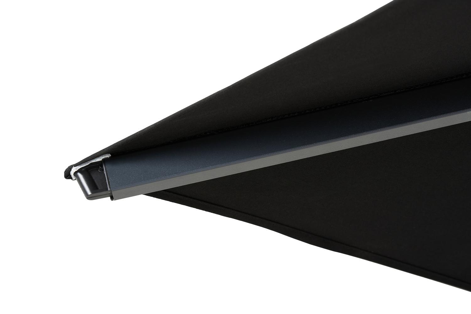 Solino staanparasol in zwart aluminium met zwart all weather sunbrella® premium parasoldoek - L1 400 x L2 400 cm (zonder voet)