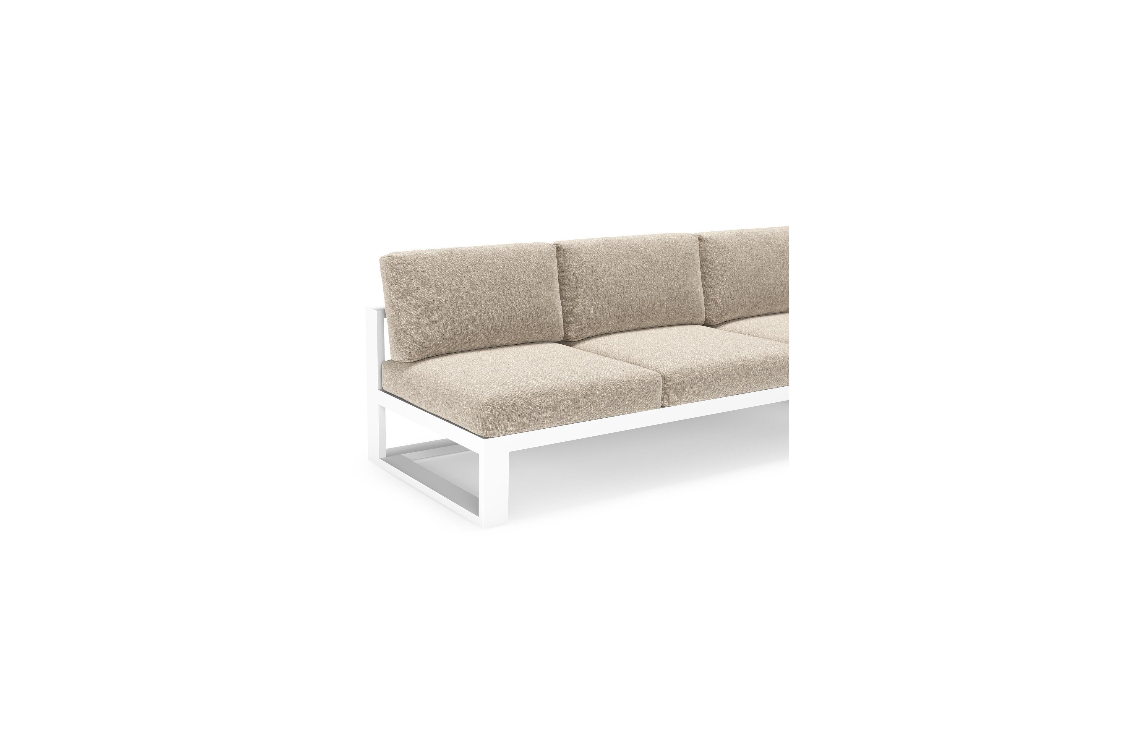 Verato loungehoek in wit aluminium met chartres pewter all weather sunbrella® luxe kussen