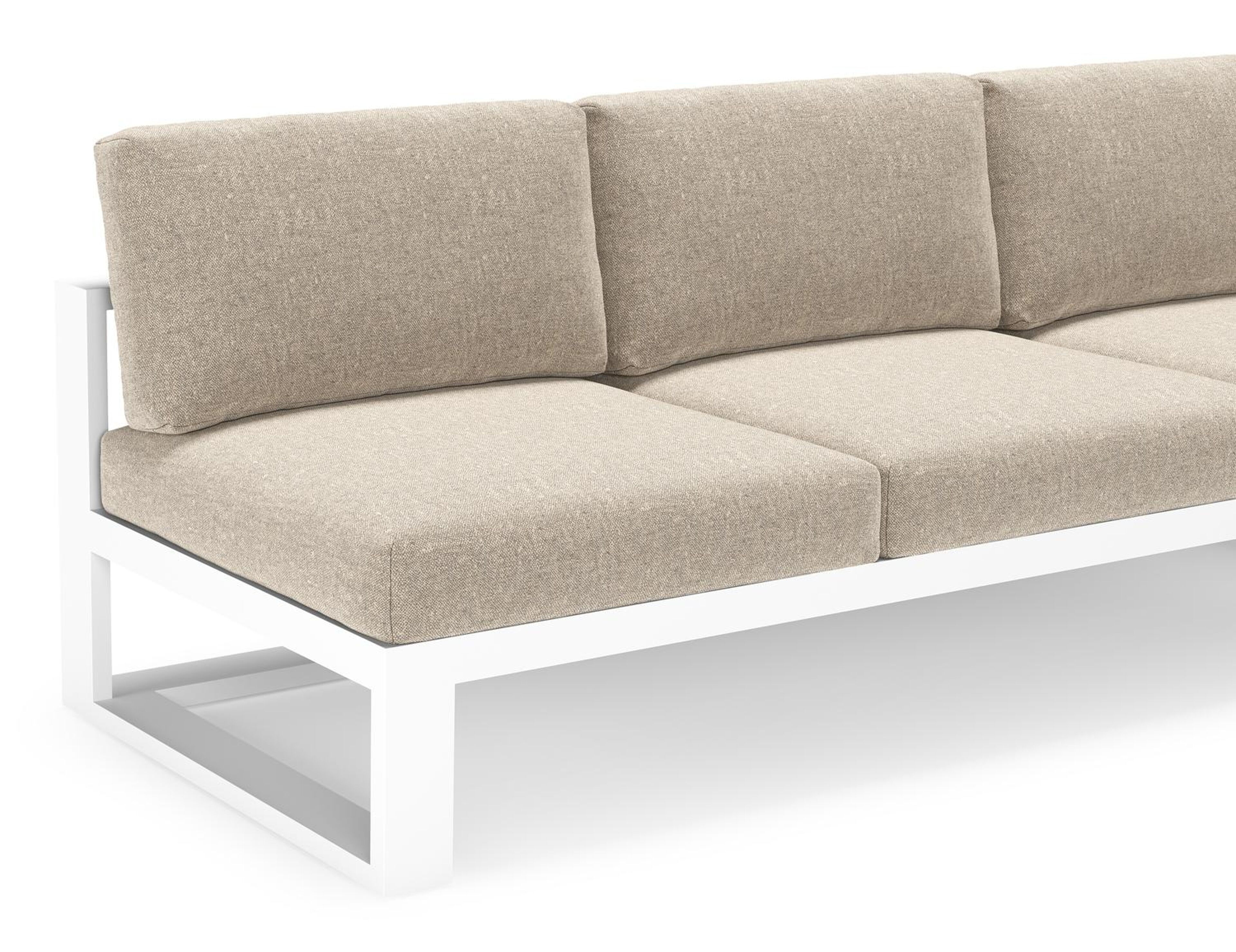 Verato loungehoek in wit aluminium met chartres pewter all weather sunbrella® luxe kussen