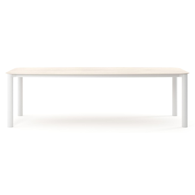 Orso tuintafel bootvorm in wit aluminium en volkeramiek Travertino Bianco - L 255 x B 115 x H 74.5 cm